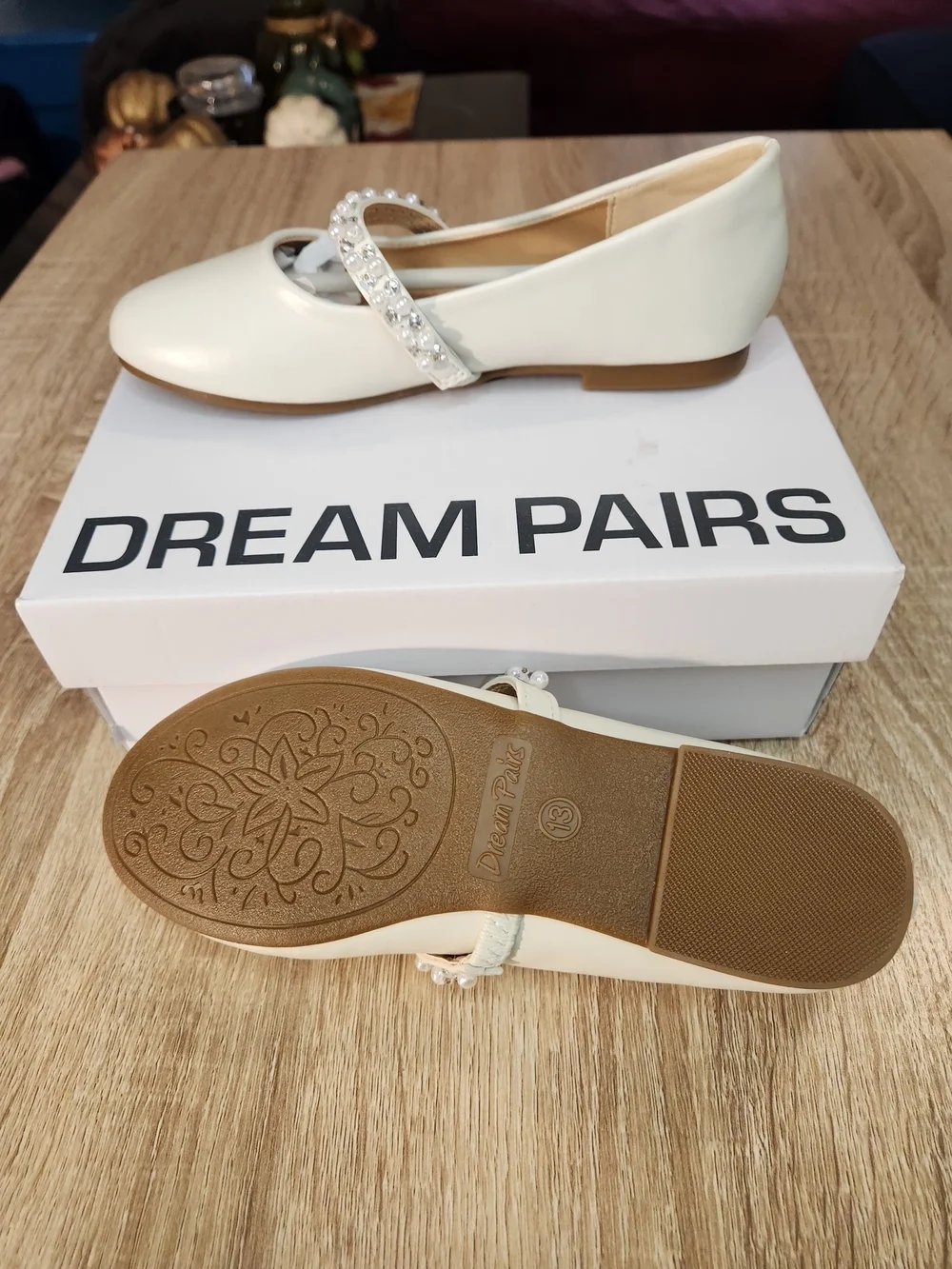 Dream Pairs Little Kid Serena-100-Ivory Girl's Mary Jane ballerina flat shoes.